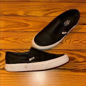 Vans Men's Black and White Slip-On Loafers